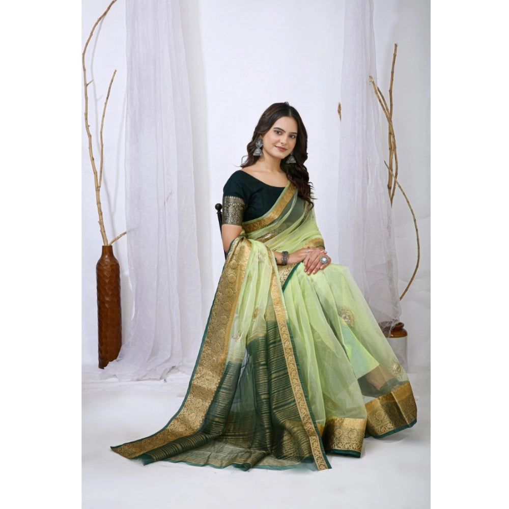 Vaystra Organza jacquard Embellished Saree With Unstitched Blouse 5.5Mtr – Light Green