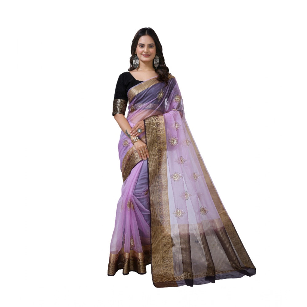 Vaystra Organza jacquard Embellished Saree With Unstitched Blouse 5.5Mtr – Purple