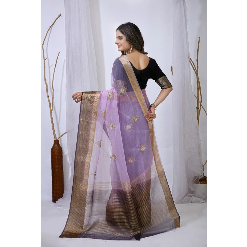 Vaystra Organza jacquard Embellished Saree With Unstitched Blouse 5.5Mtr – Purple