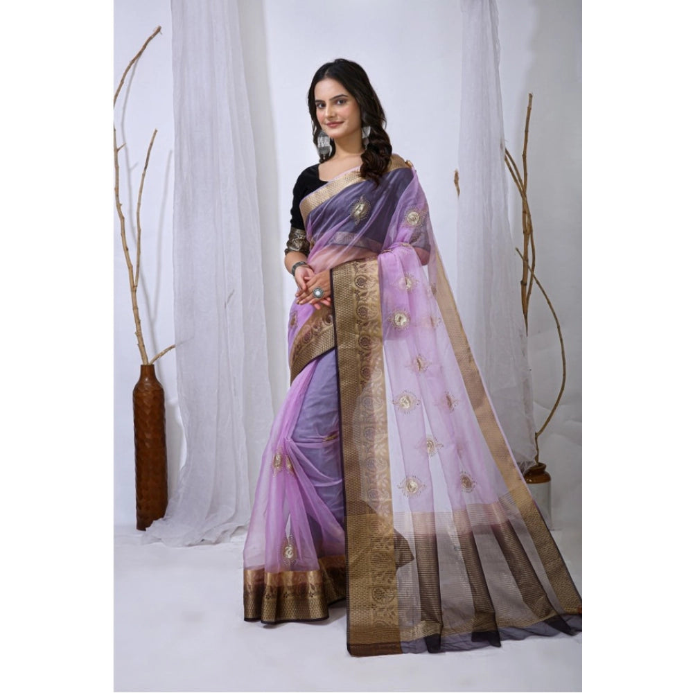 Vaystra Organza jacquard Embellished Saree With Unstitched Blouse 5.5Mtr – Purple