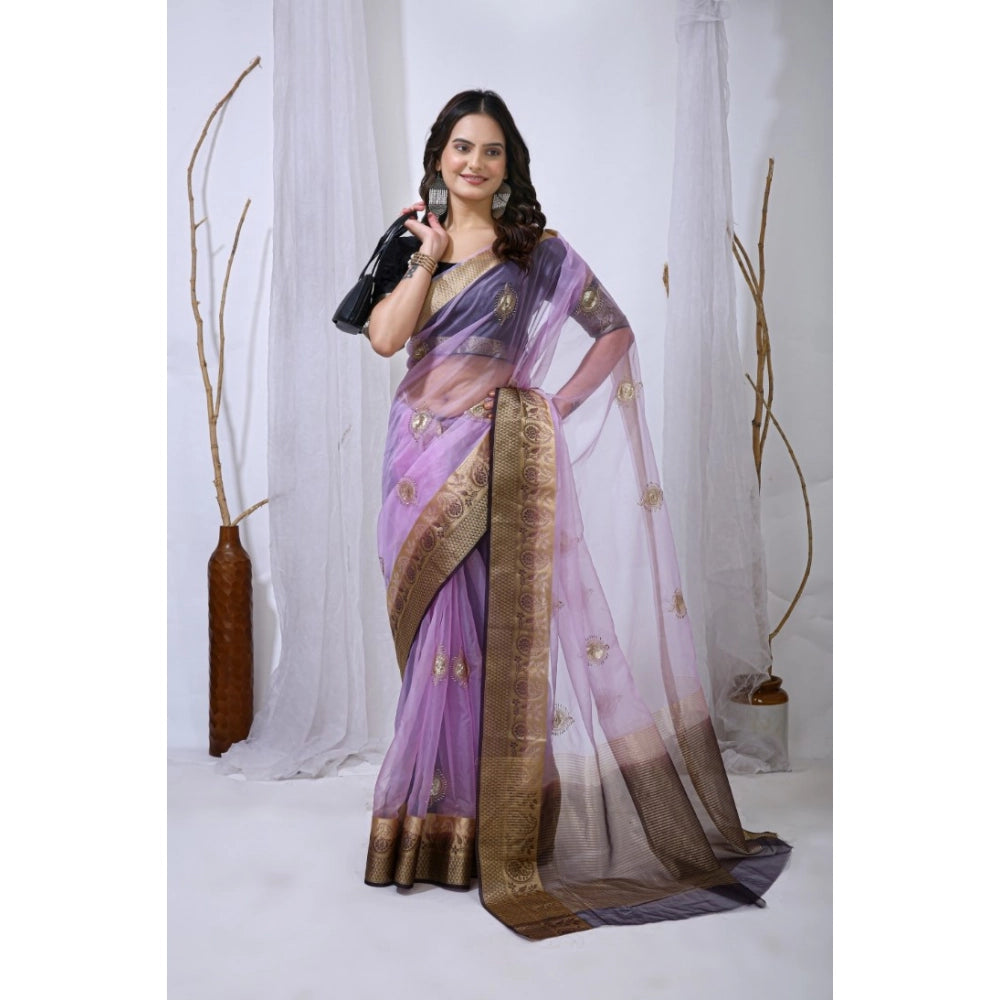 Vaystra Organza jacquard Embellished Saree With Unstitched Blouse 5.5Mtr – Purple