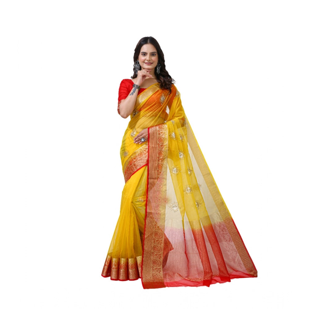 Vaystra Organza jacquard Embellished Saree With Unstitched Blouse 5.5Mtr – Yellow