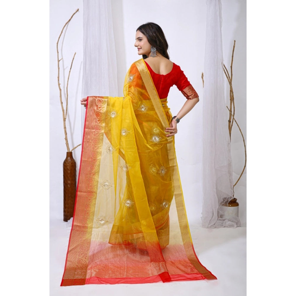 Vaystra Organza jacquard Embellished Saree With Unstitched Blouse 5.5Mtr – Yellow