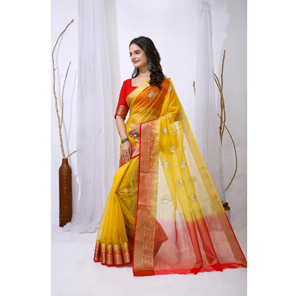 Vaystra Organza jacquard Embellished Saree With Unstitched Blouse 5.5Mtr – Yellow