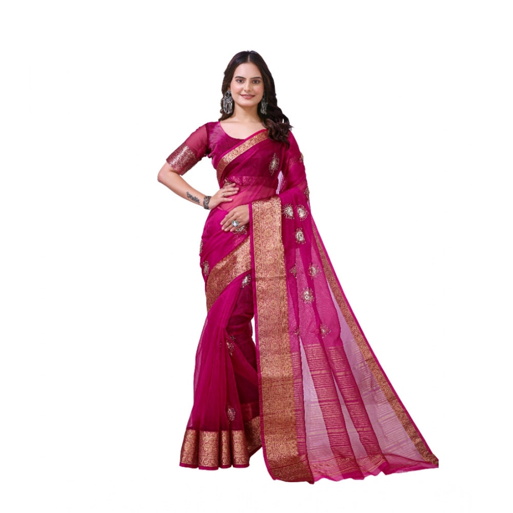 Vaystra Organza jacquard Embellished Saree With Unstitched Blouse 5.5Mtr – Pink