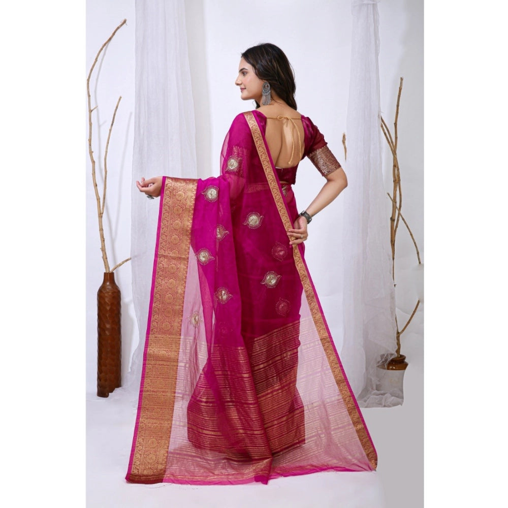 Vaystra Organza jacquard Embellished Saree With Unstitched Blouse 5.5Mtr – Pink