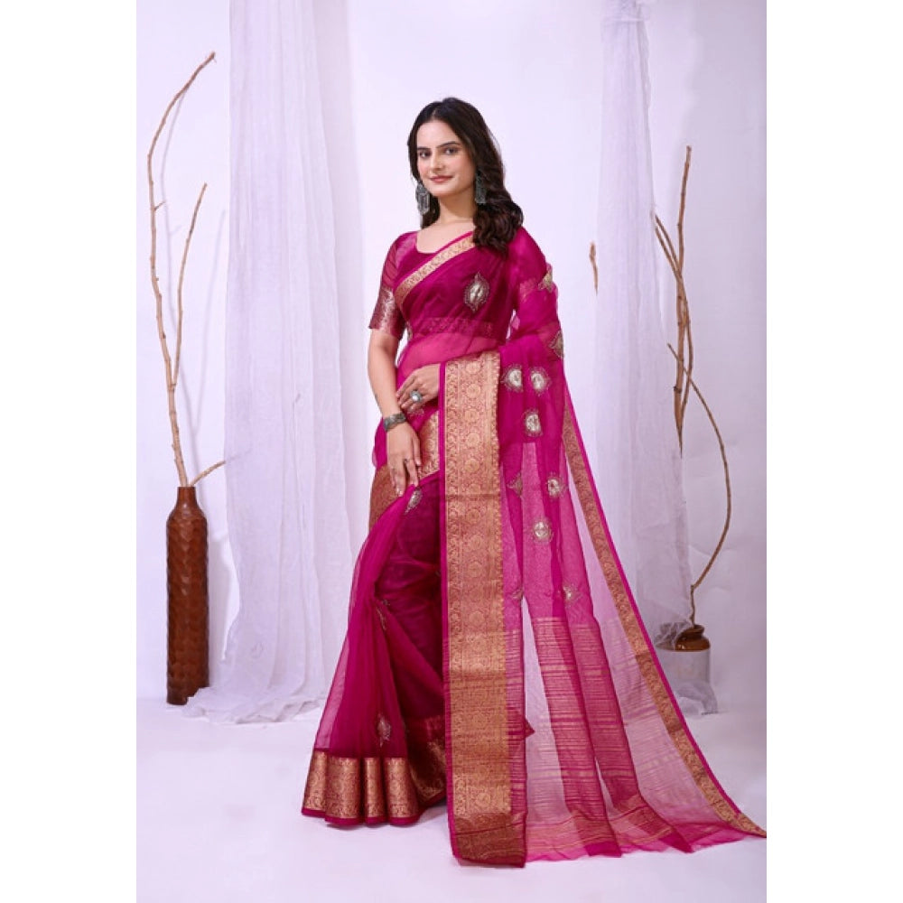 Vaystra Organza jacquard Embellished Saree With Unstitched Blouse 5.5Mtr – Pink