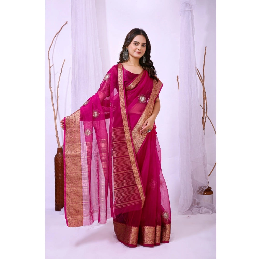 Vaystra Organza jacquard Embellished Saree With Unstitched Blouse 5.5Mtr – Pink