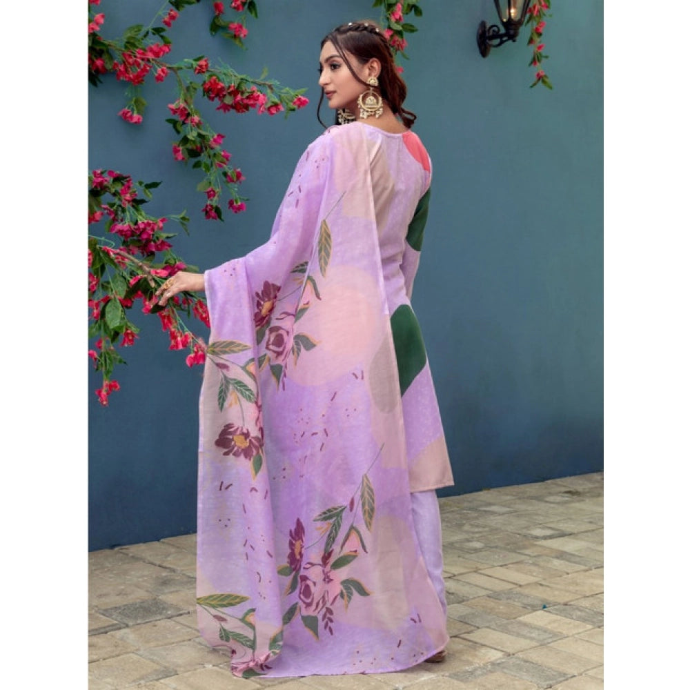 Vaystra Cotton Blend Printed Kurti With Pant Dupatta Set – Lavender