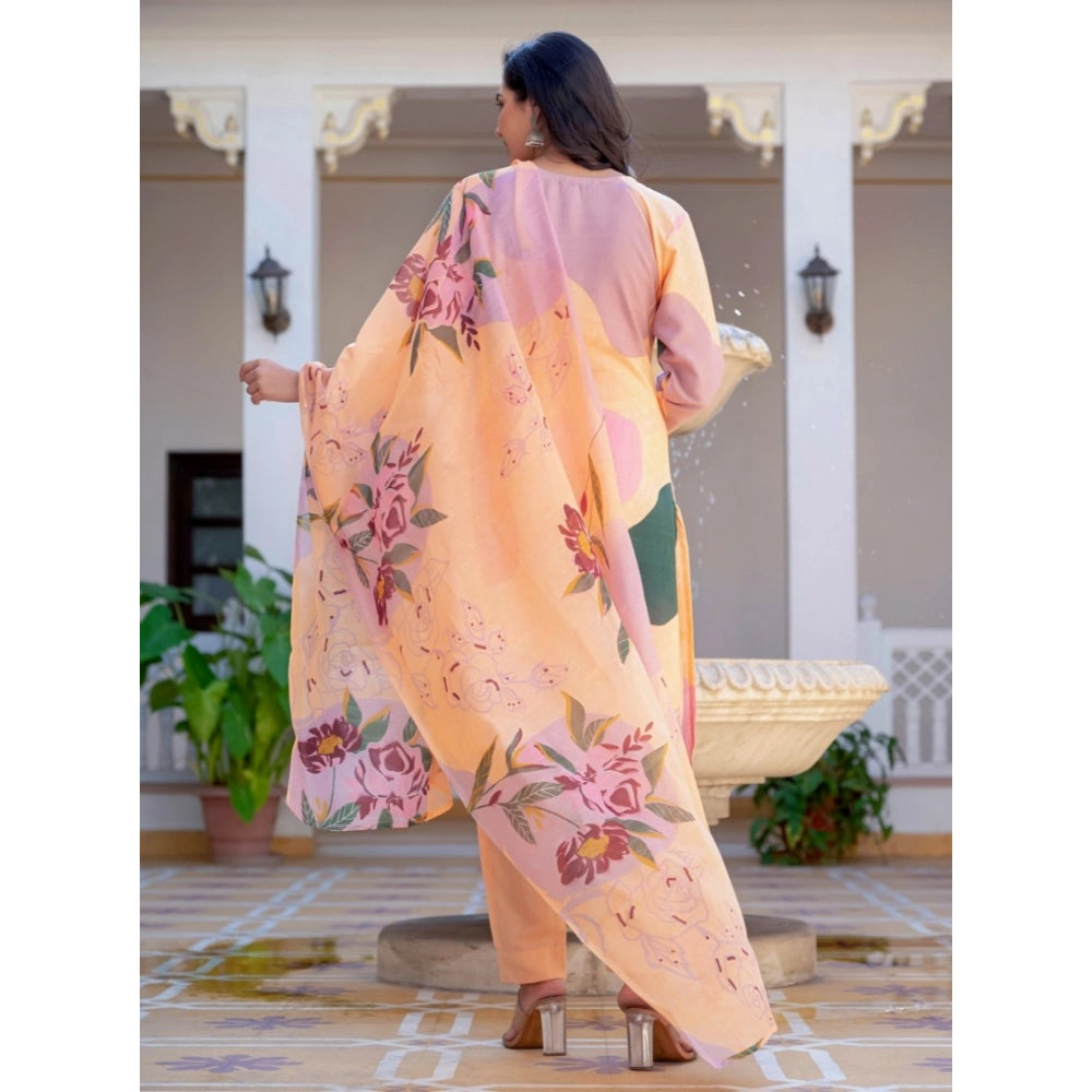 Vaystra Cotton Blend Printed Kurti With Pant Dupatta Set – Orange