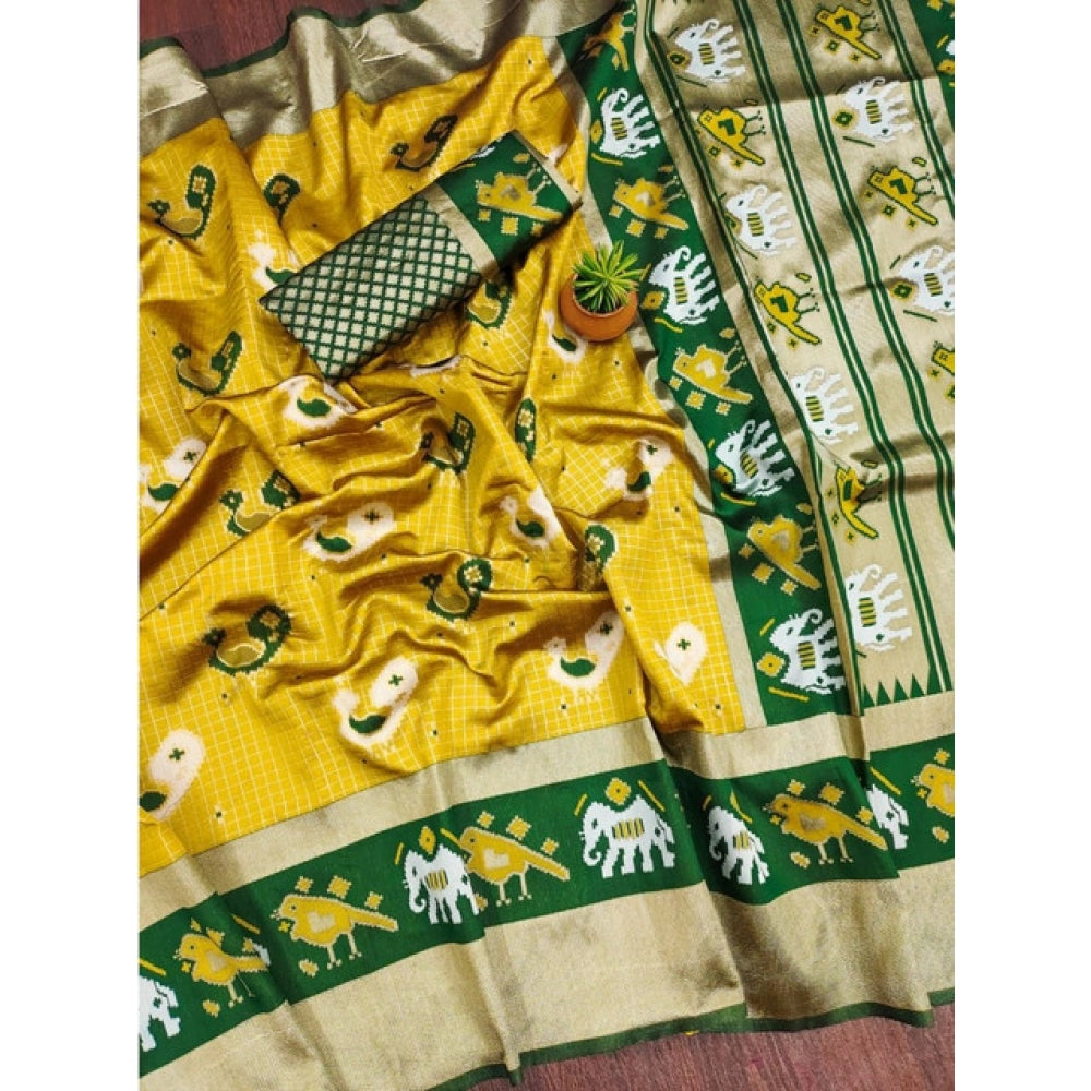 Vaystra Soft Litchi Silk Jacquard Work Saree With Unstitched Blouse 5.5Mtr – Yellow-Green