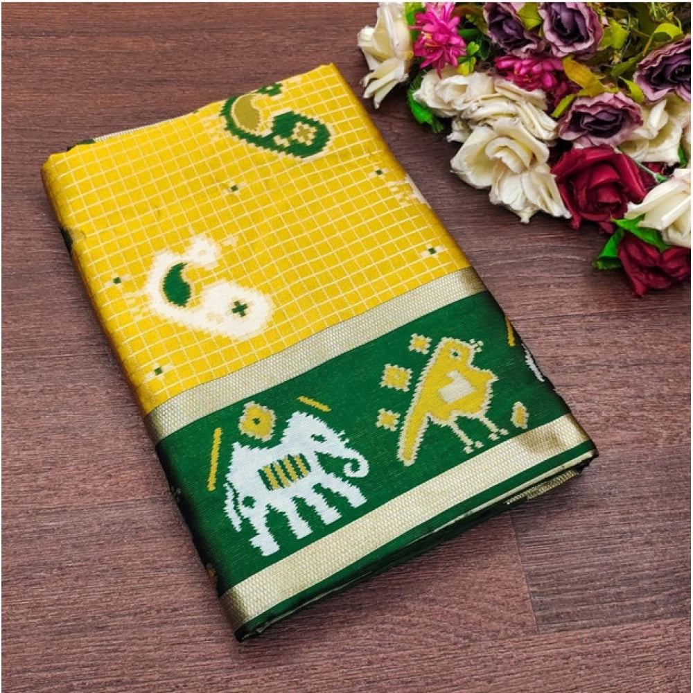 Vaystra Soft Litchi Silk Jacquard Work Saree With Unstitched Blouse 5.5Mtr – Yellow-Green