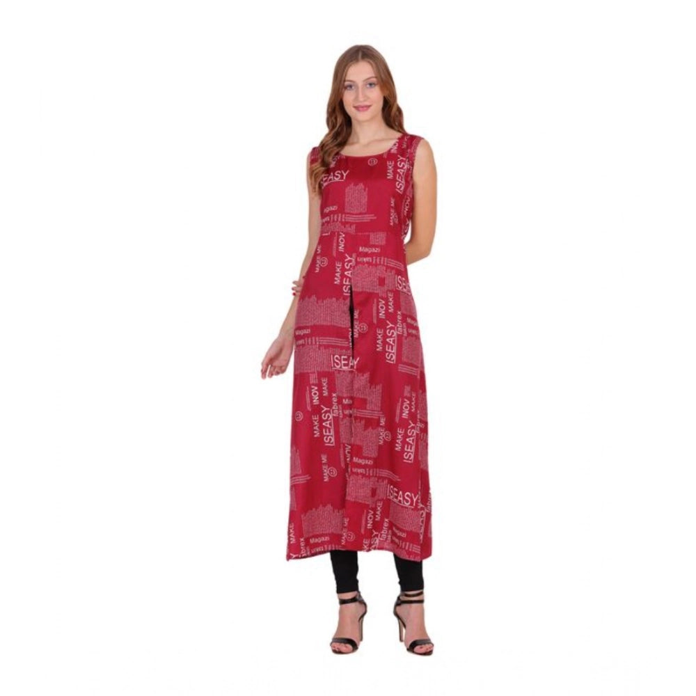 Vaystra Casual Crepe Sleeveless Slit Dress – Maroon