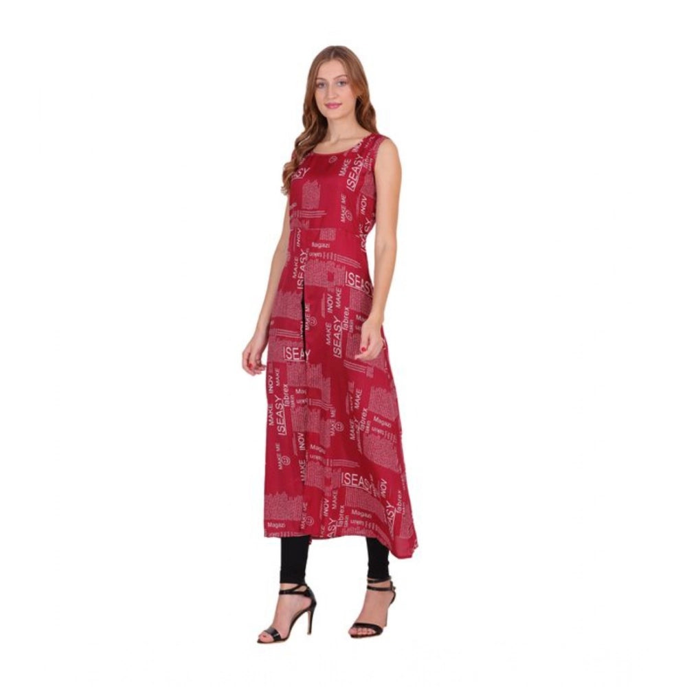 Vaystra Casual Crepe Sleeveless Slit Dress – Maroon