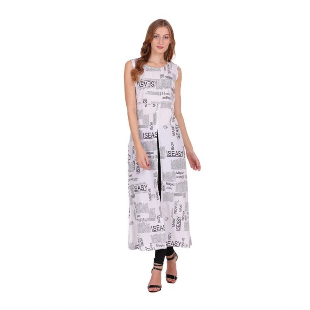 Vaystra Casual Crepe Sleeveless Slit Dress – White