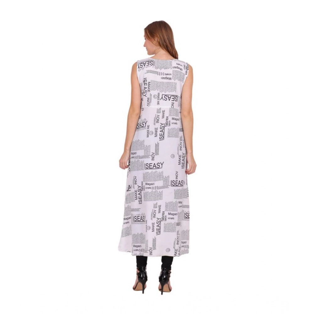 Vaystra Casual Crepe Sleeveless Slit Dress – White
