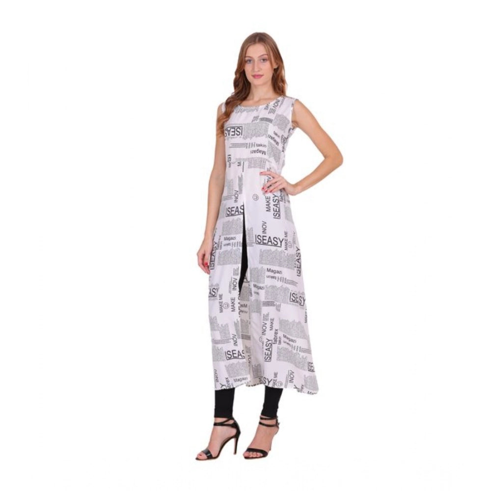 Vaystra Casual Crepe Sleeveless Slit Dress – White