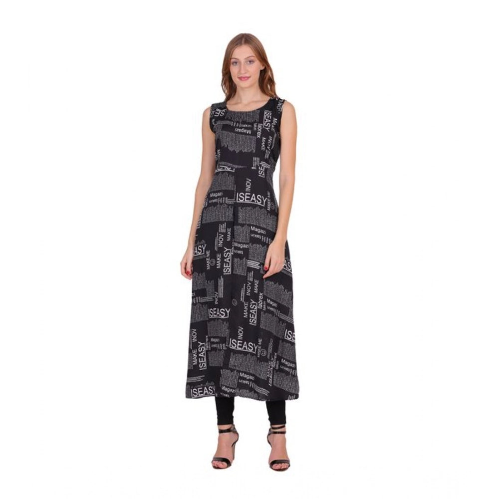 Vaystra Casual Crepe Sleeveless Slit Dress – Black