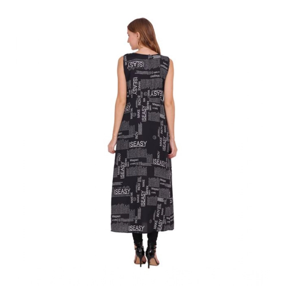 Vaystra Casual Crepe Sleeveless Slit Dress – Black