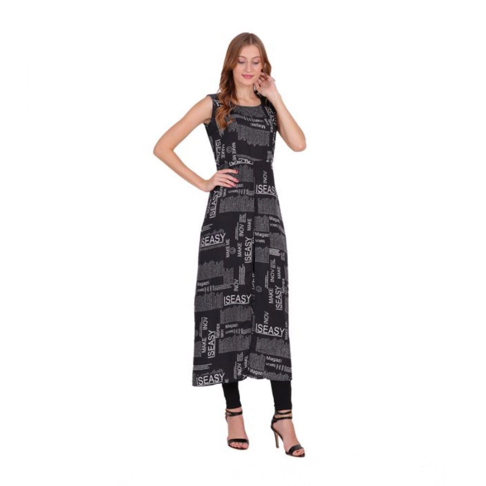 Vaystra Casual Crepe Sleeveless Slit Dress – Black