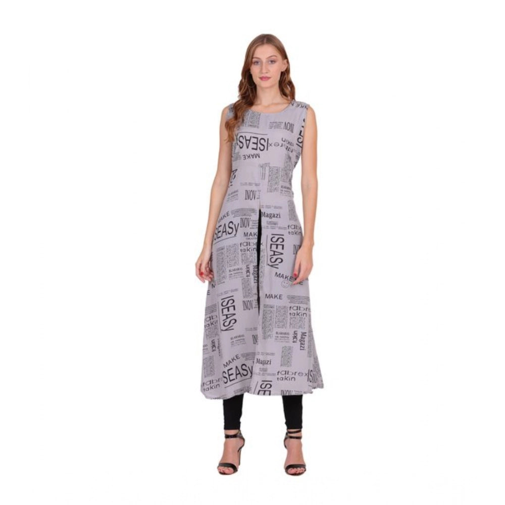 Vaystra Casual Crepe Sleeveless Slit Dress – Light Grey