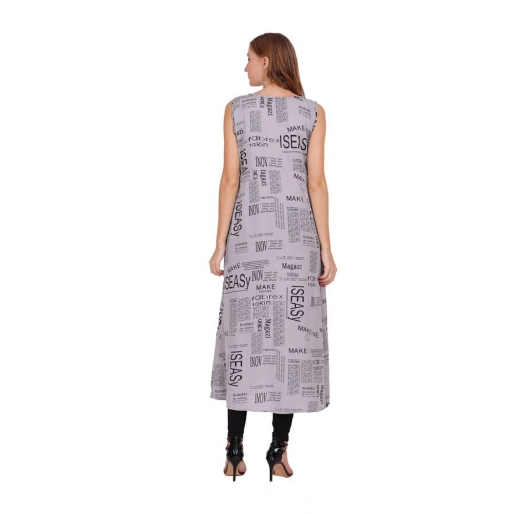 Vaystra Casual Crepe Sleeveless Slit Dress – Light Grey