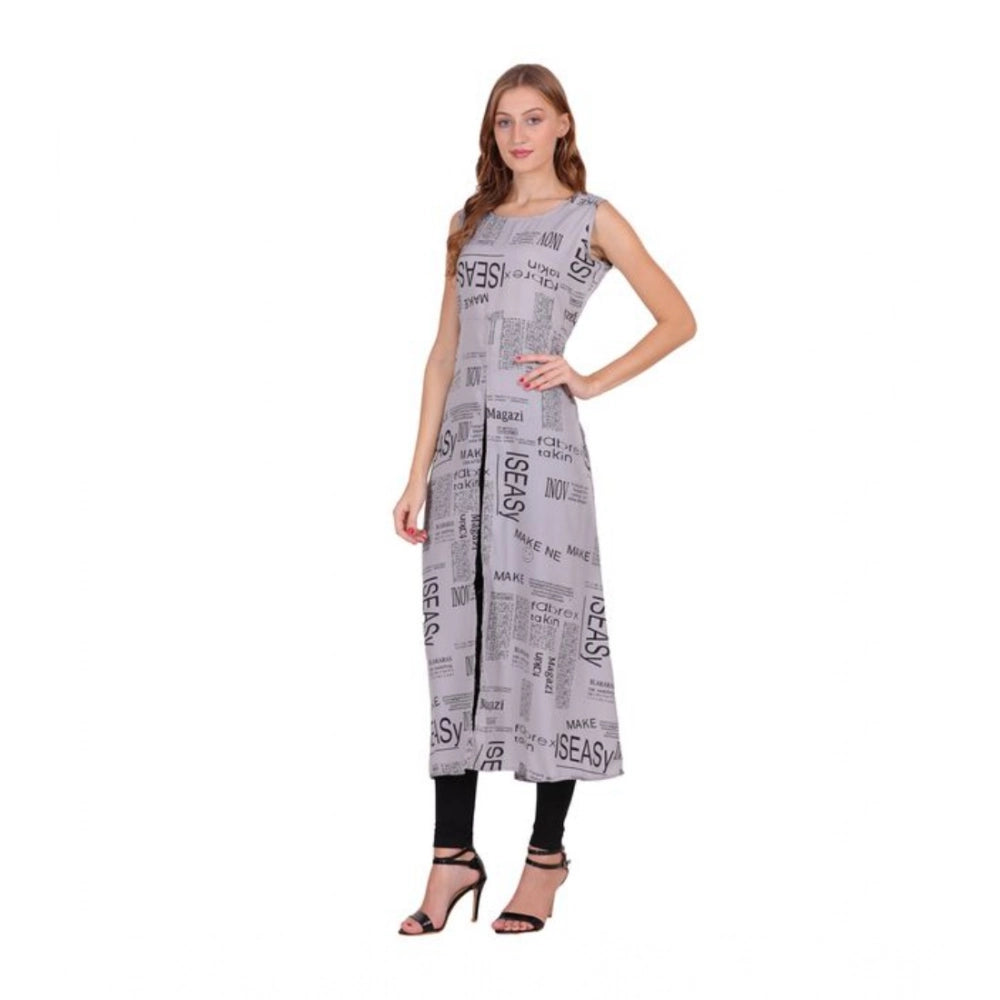 Vaystra Casual Crepe Sleeveless Slit Dress – Light Grey