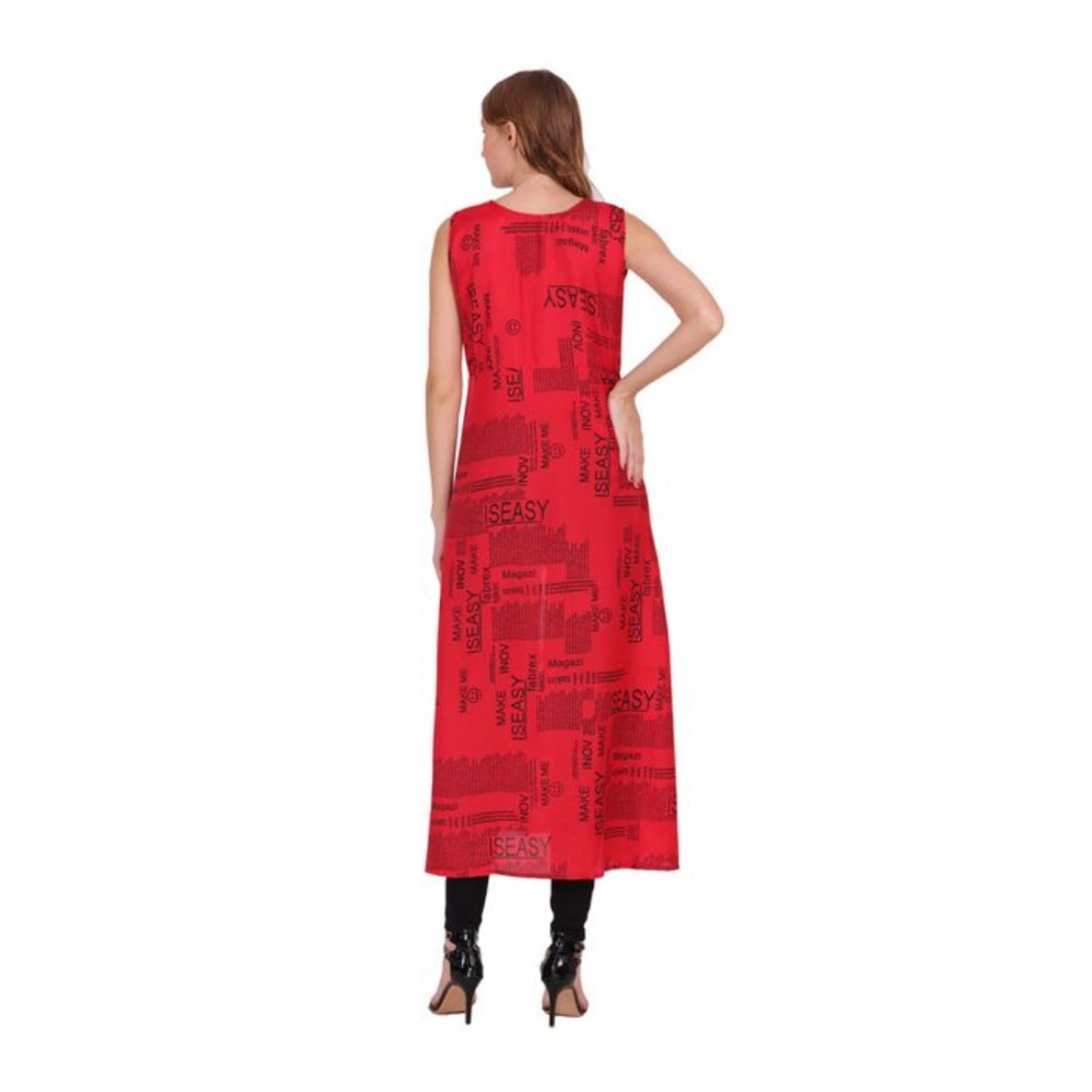 Vaystra Casual Crepe Sleeveless Slit Dress – Red