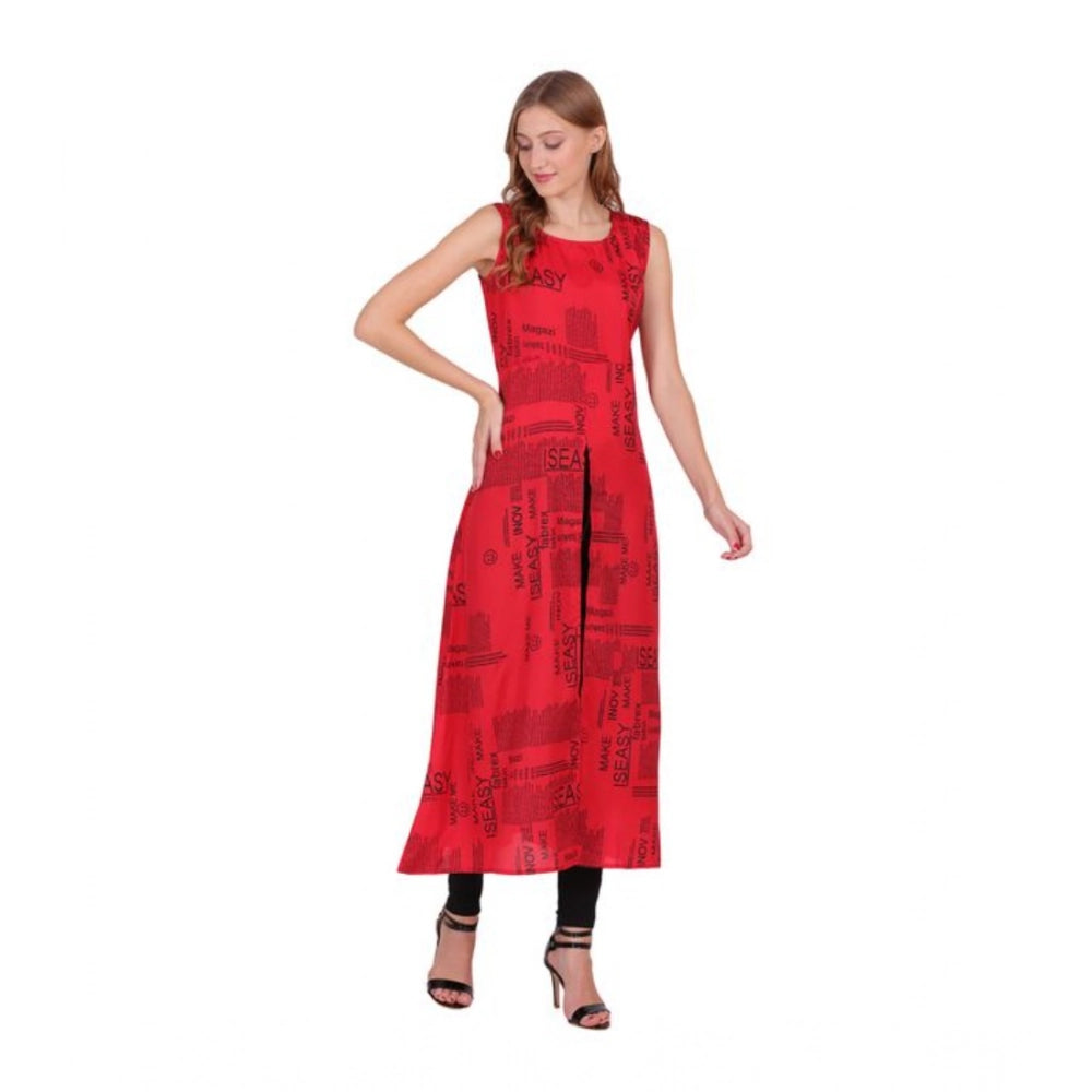Vaystra Casual Crepe Sleeveless Slit Dress – Red