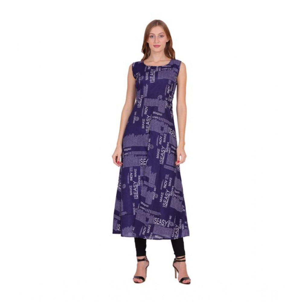 Vaystra Casual Crepe Sleeveless Slit Dress – Navy Blue