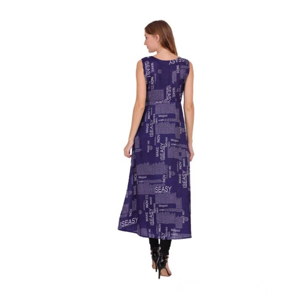 Vaystra Casual Crepe Sleeveless Slit Dress – Navy Blue