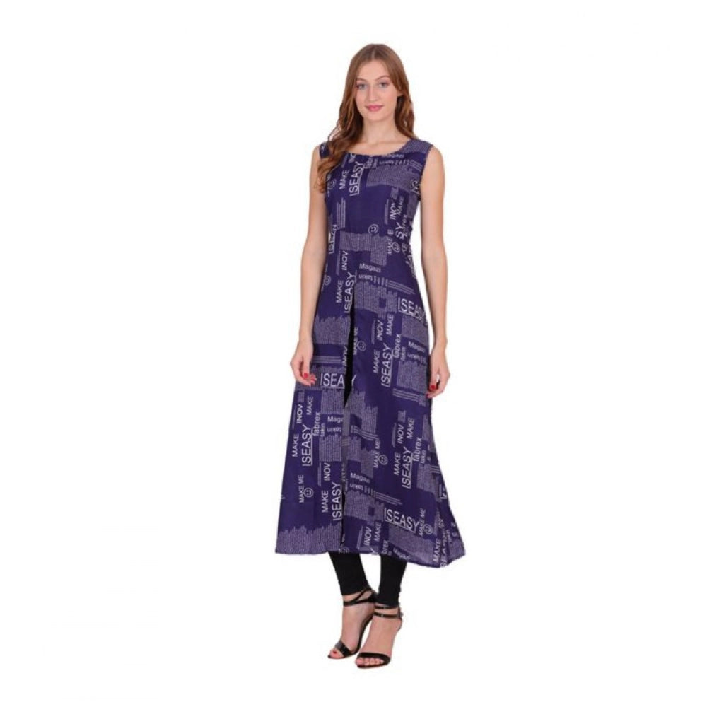 Vaystra Casual Crepe Sleeveless Slit Dress – Navy Blue