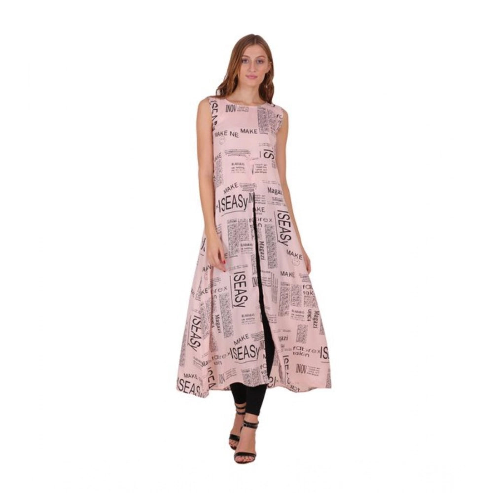 Vaystra Casual Crepe Sleeveless Slit Dress – Light Pink