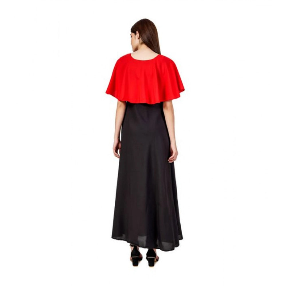 Vaystra Casual Crepe Sleeveless Cape Dress – Red