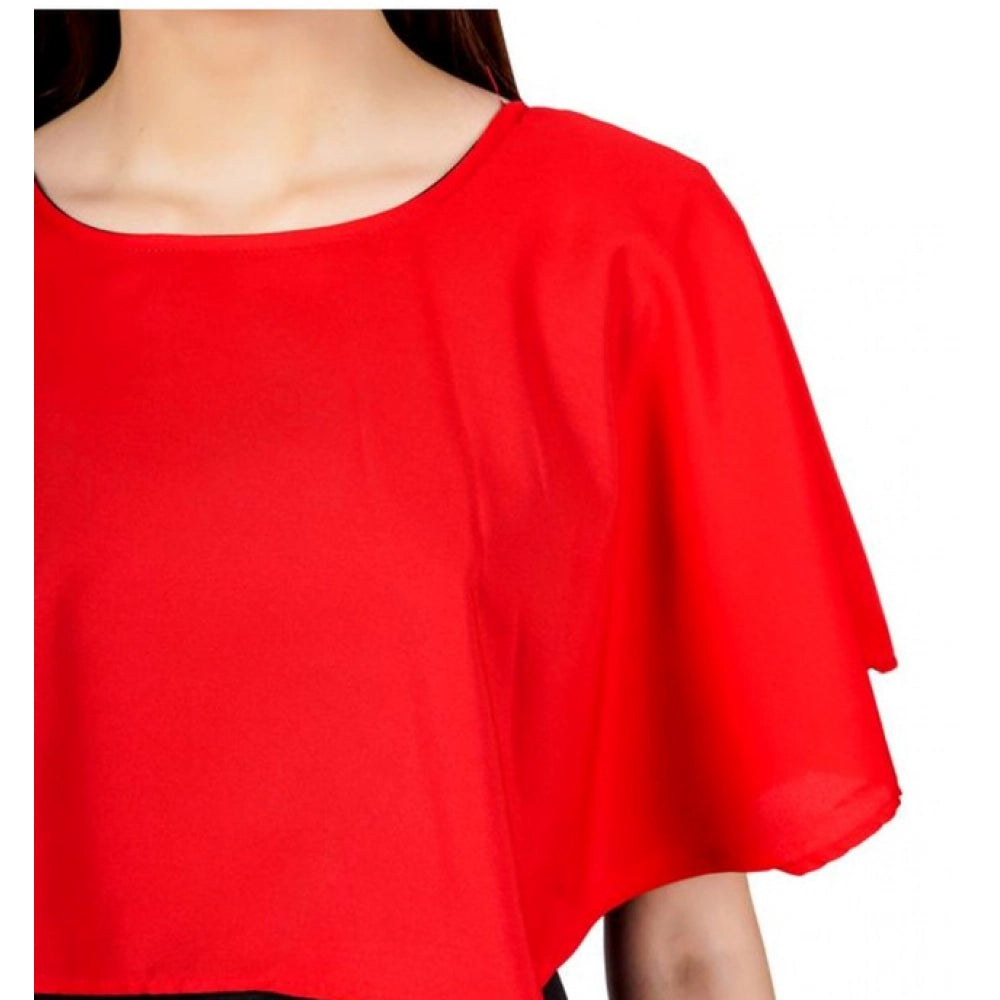 Vaystra Casual Crepe Sleeveless Cape Dress – Red