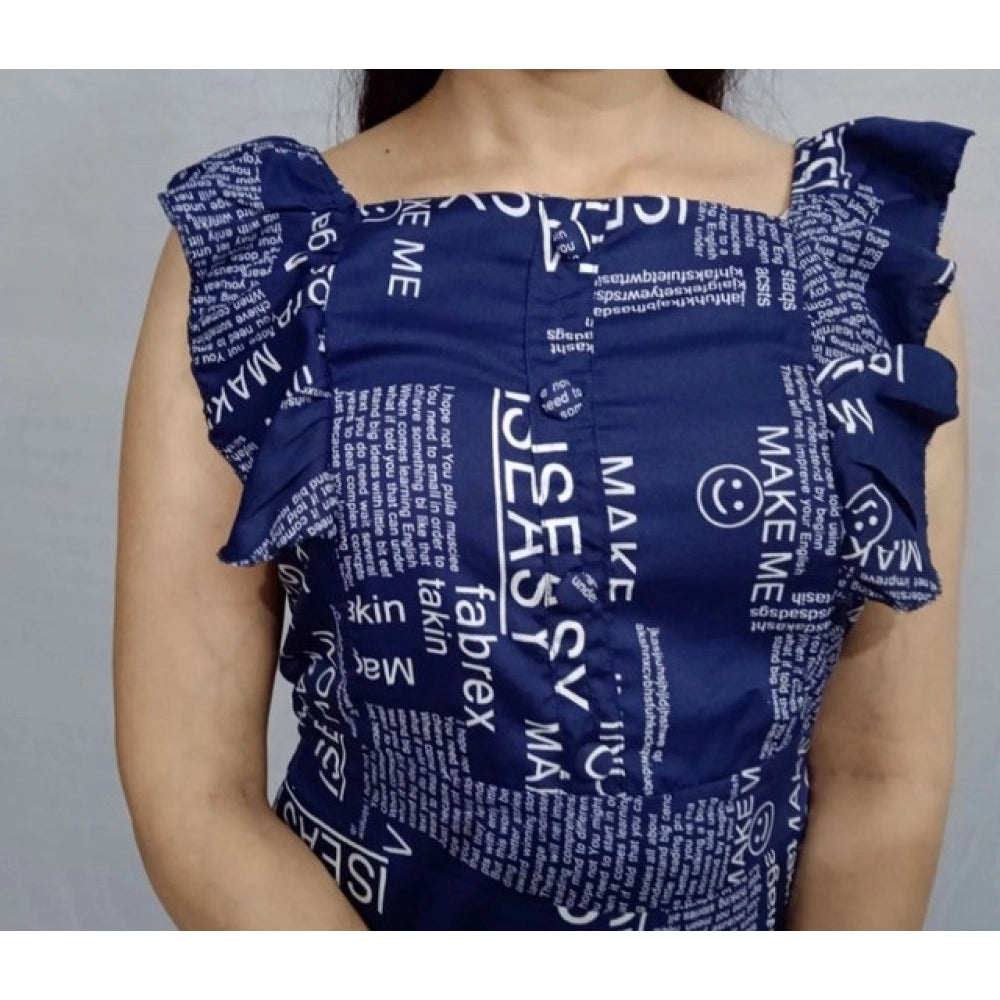 Vaystra Casual Crepe Sleeveless Dress – Blue