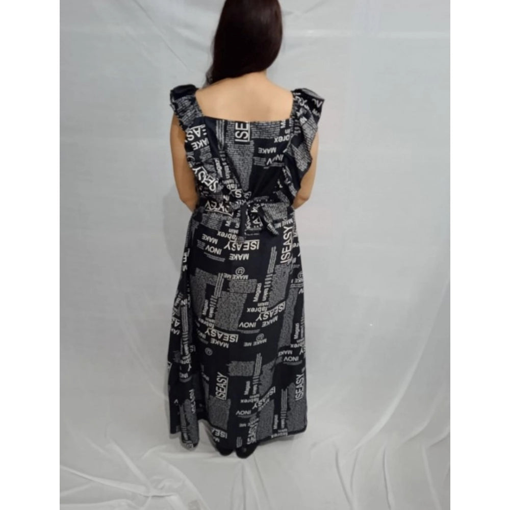 Vaystra Casual Crepe Sleeveless Dress – Black