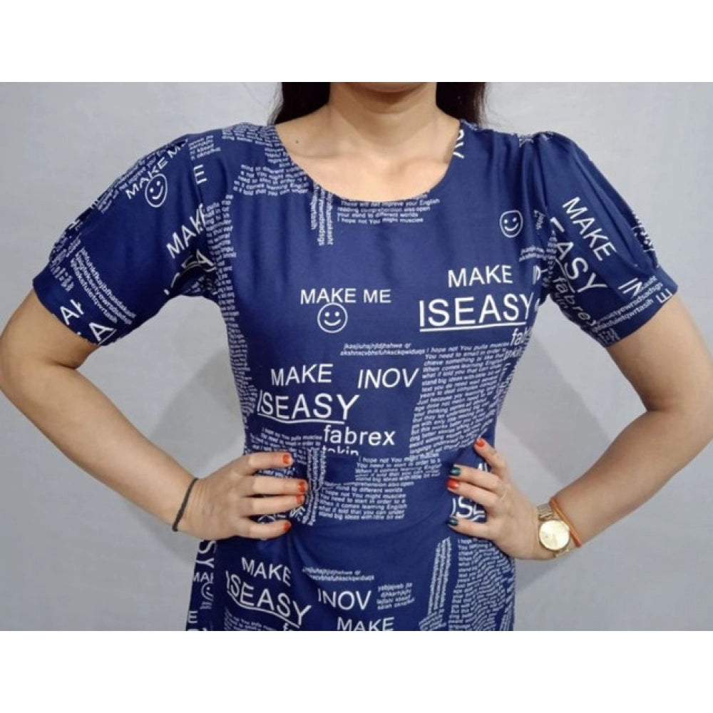 Vaystra Casual Crepe Half Sleeves Dress – Blue