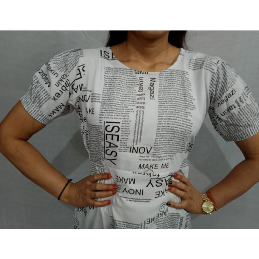 Vaystra Casual Crepe Half Sleeves Dress – White
