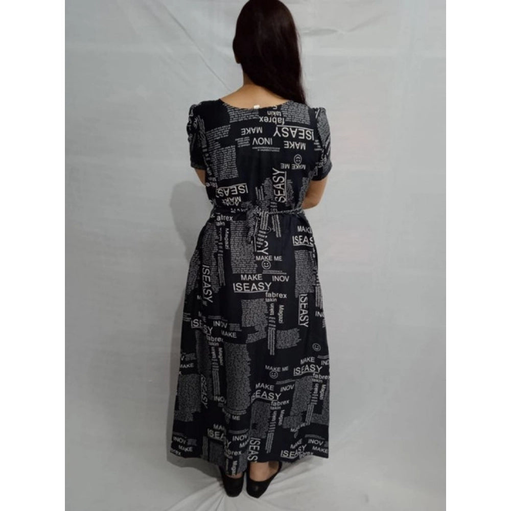 Vaystra Casual Crepe Half Sleeves Dress – Black