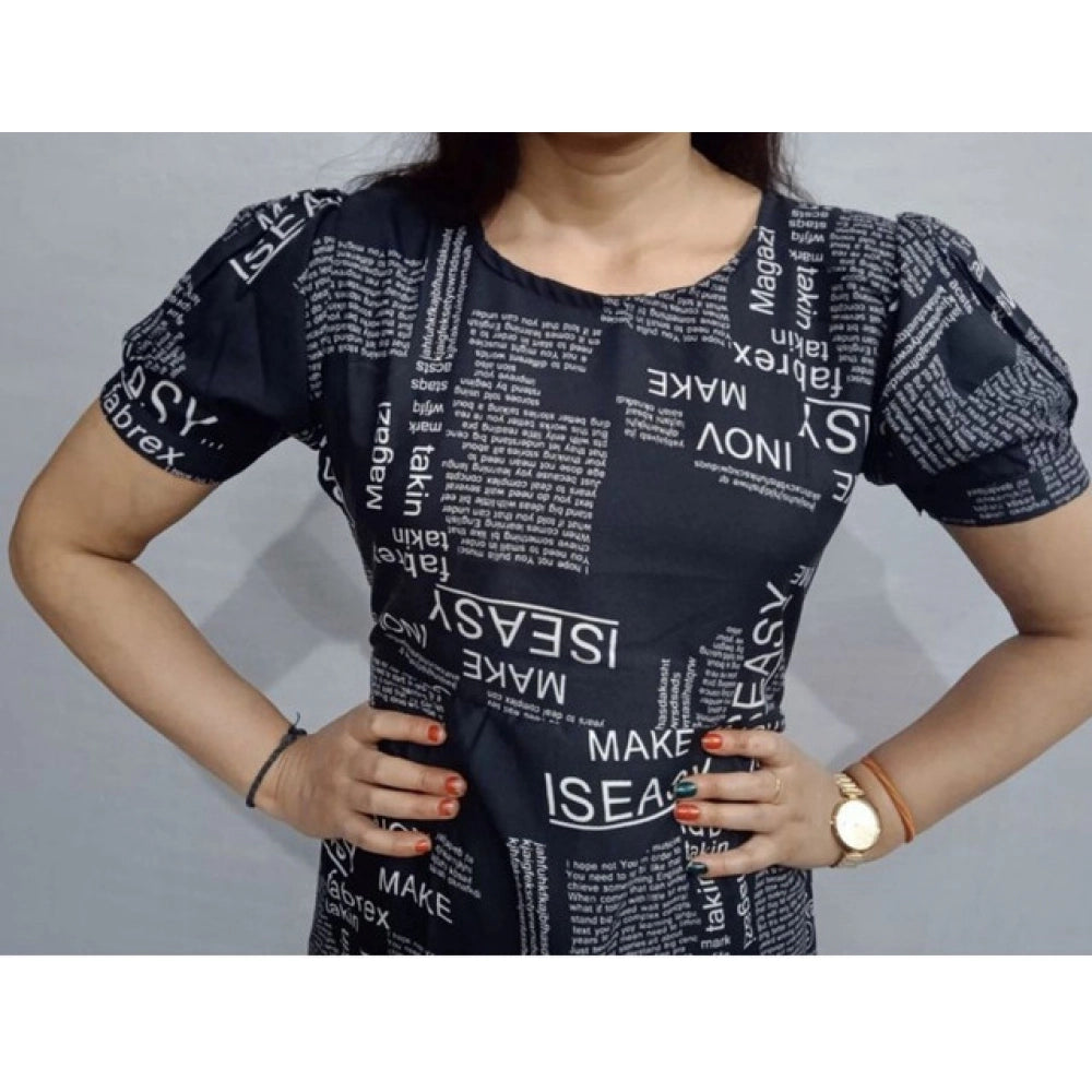 Vaystra Casual Crepe Half Sleeves Dress – Black