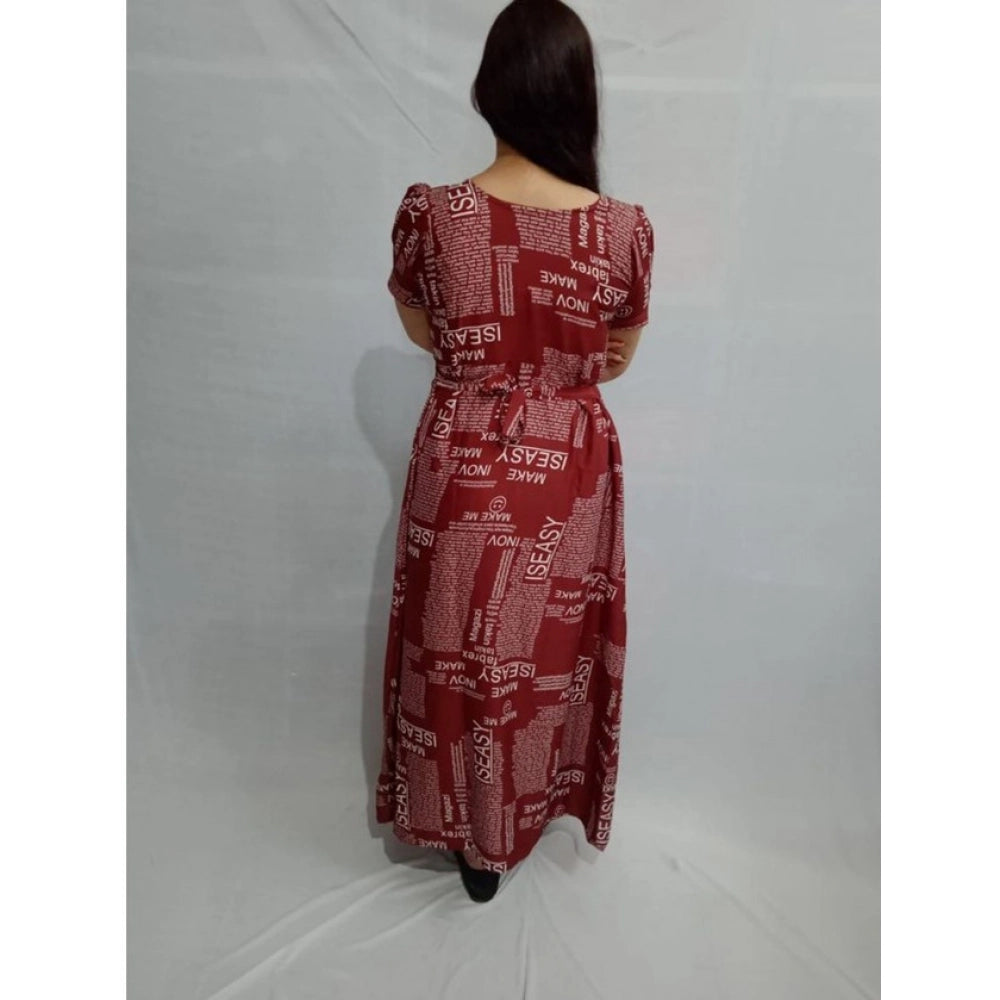Vaystra Casual Crepe Half Sleeves Dress – Maroon