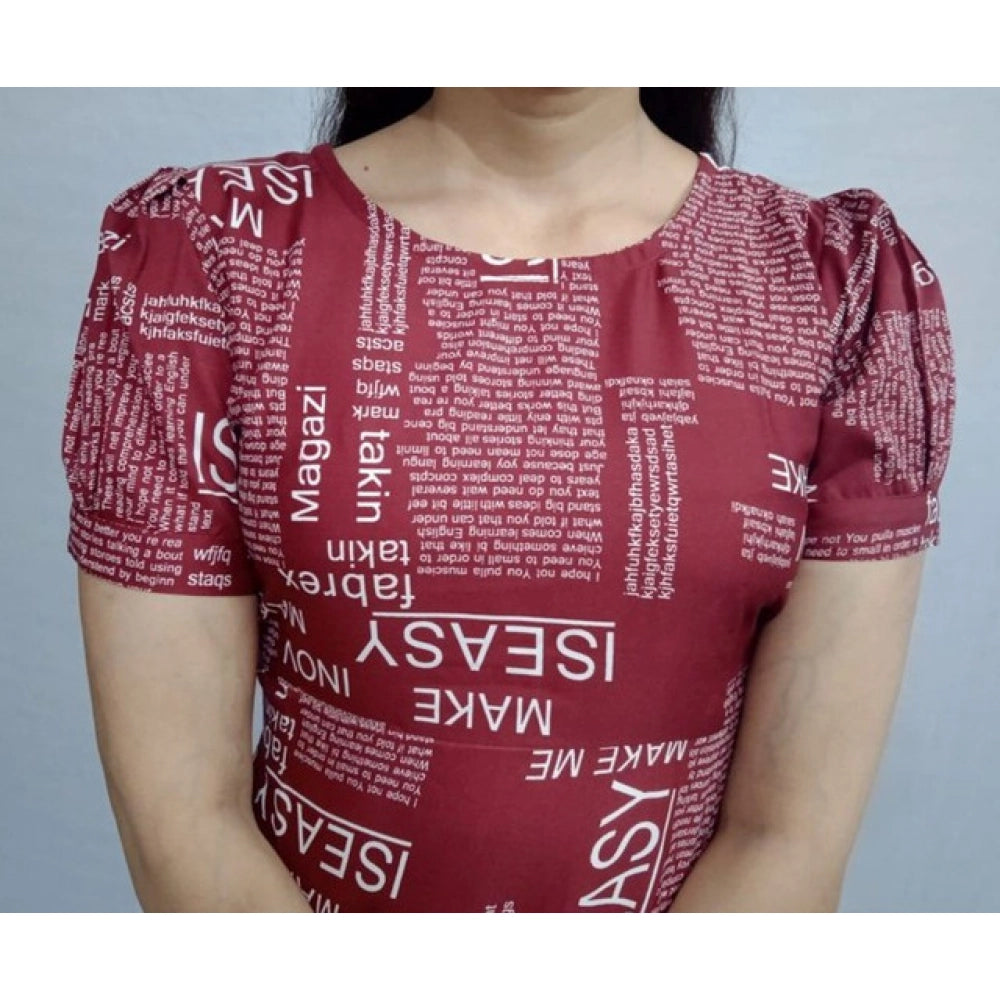 Vaystra Casual Crepe Half Sleeves Dress – Maroon