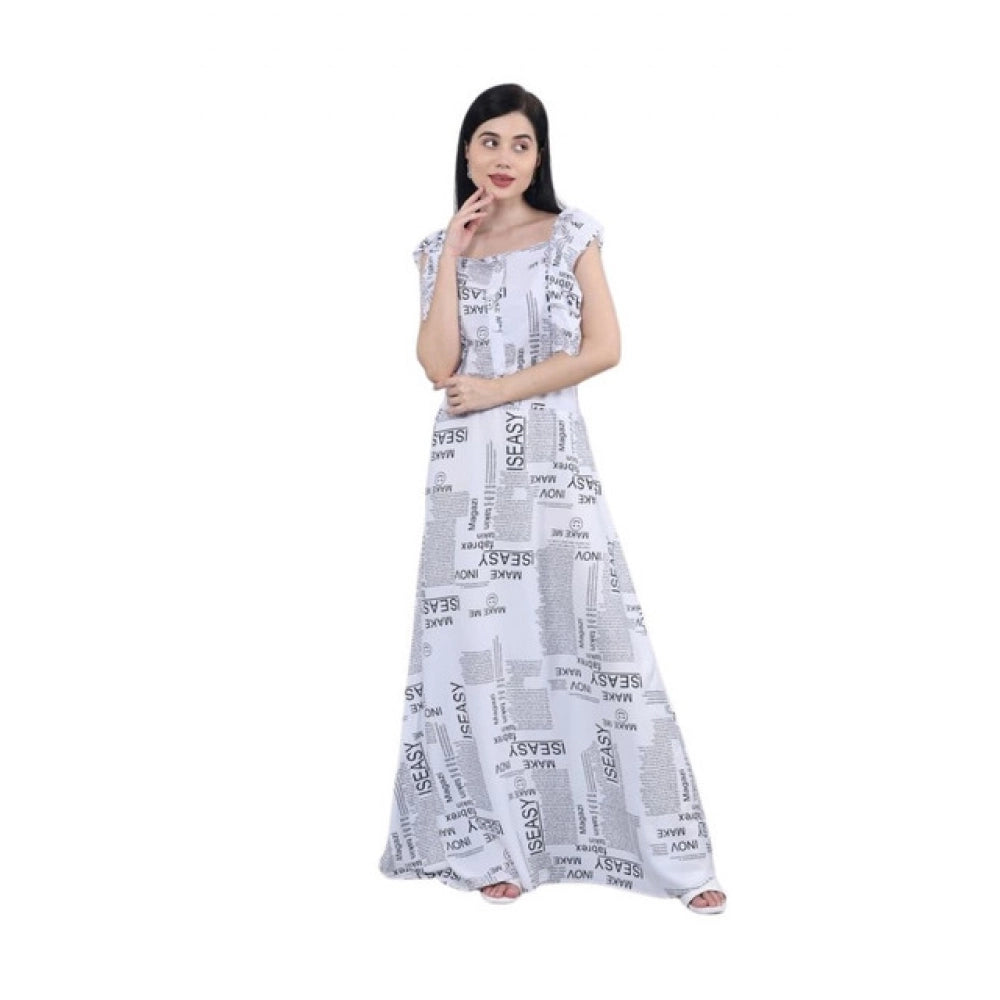 Vaystra Casual Crepe Sleeveless Dress – White