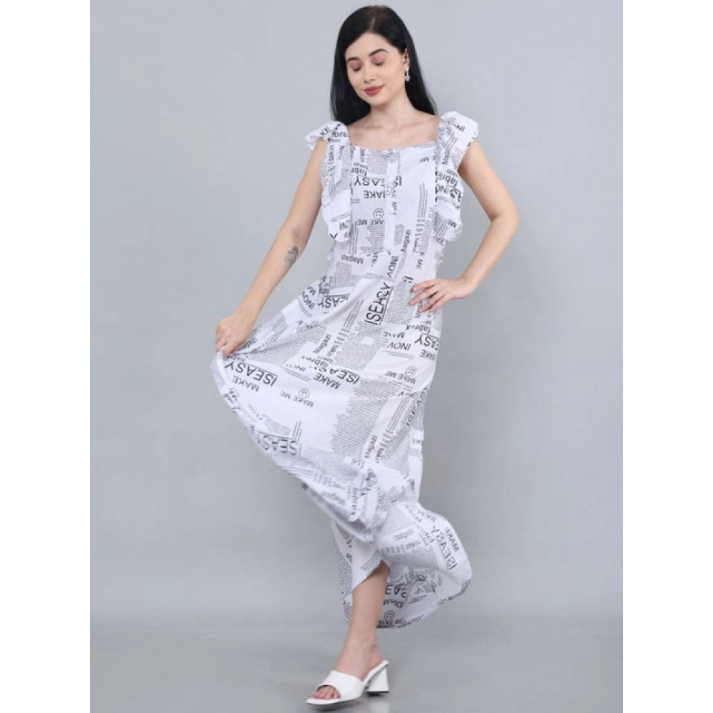 Vaystra Casual Crepe Sleeveless Dress – White