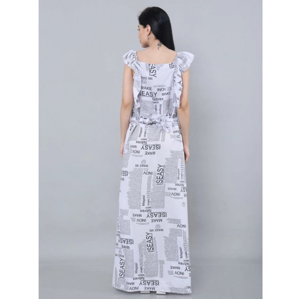 Vaystra Casual Crepe Sleeveless Dress – White