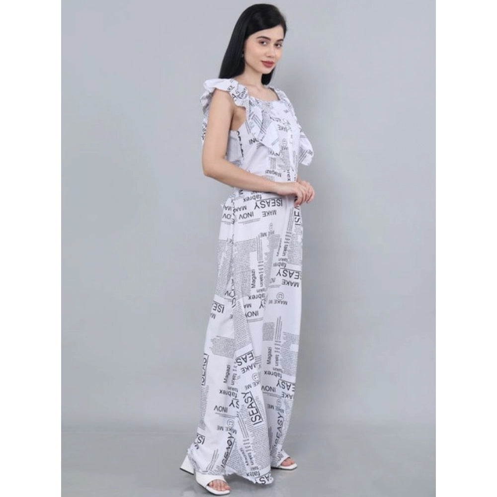 Vaystra Casual Crepe Sleeveless Dress – White