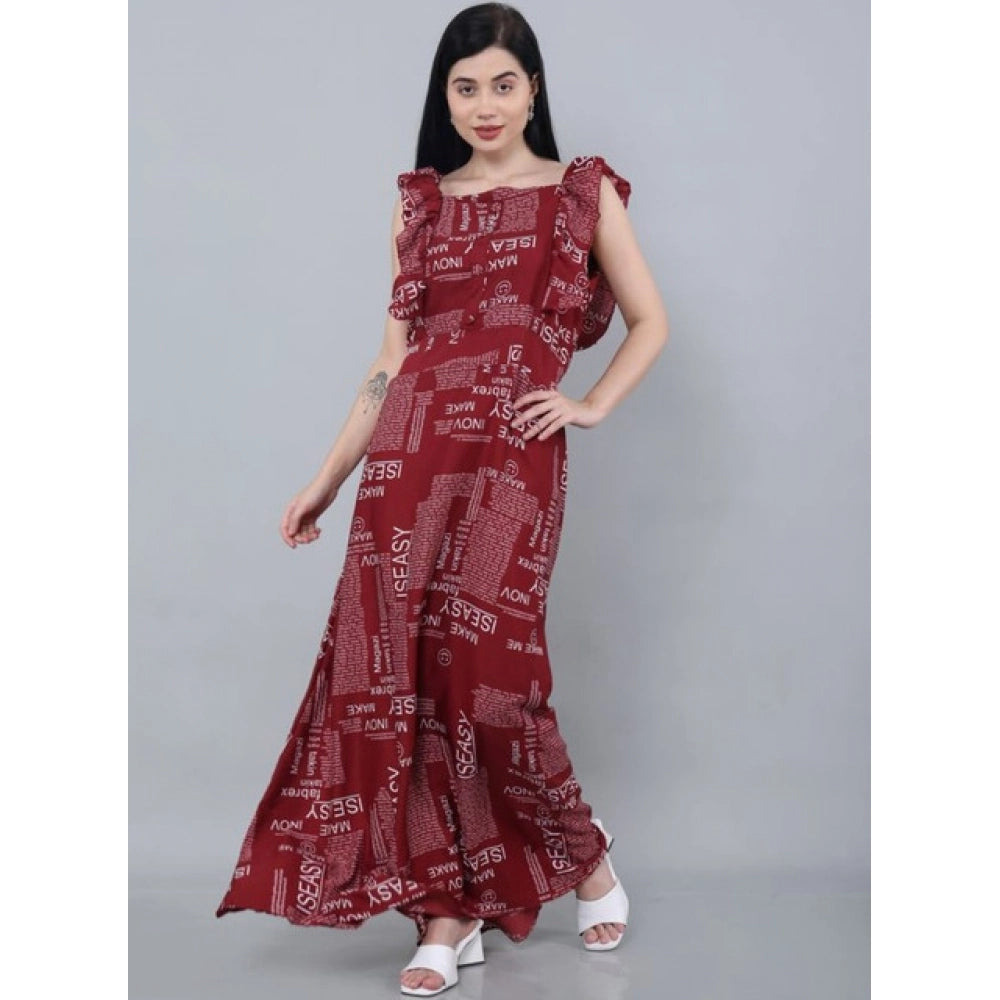 Vaystra Casual Crepe Sleeveless Dress – Maroon
