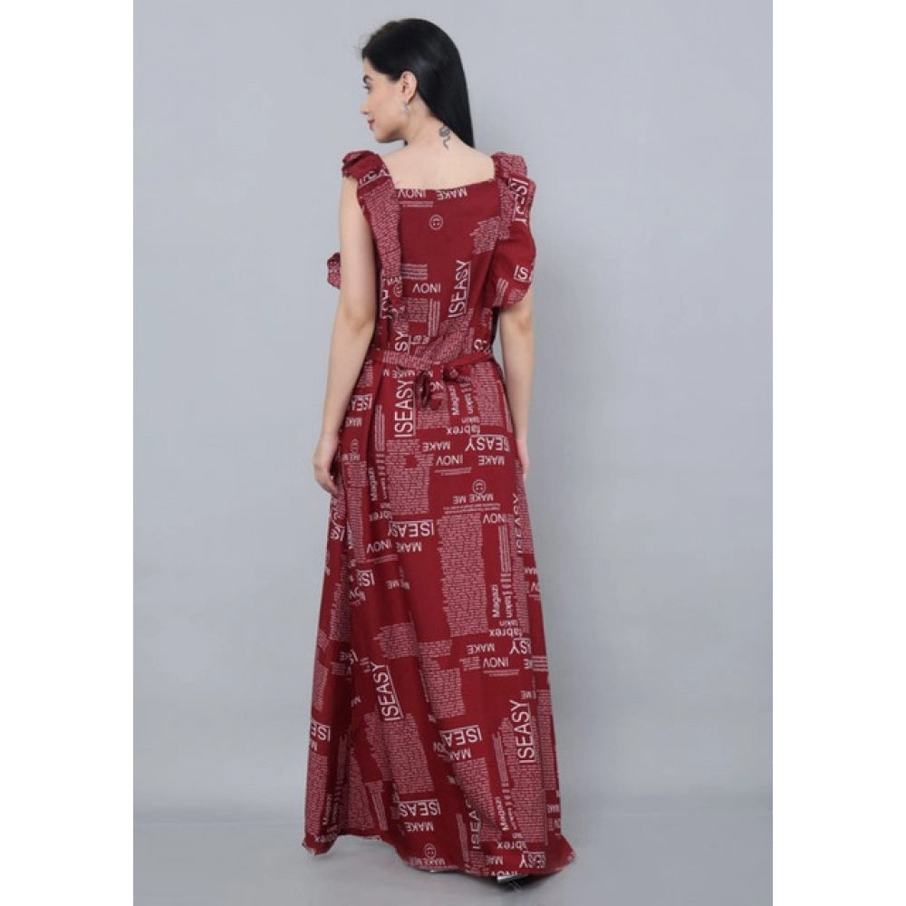 Vaystra Casual Crepe Sleeveless Dress – Maroon