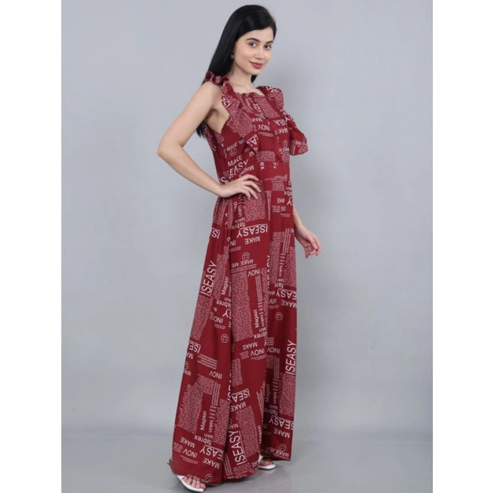 Vaystra Casual Crepe Sleeveless Dress – Maroon